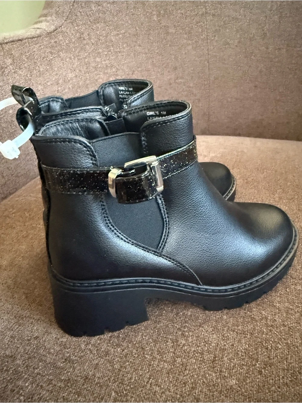 MIA Black Ankle Booties with Glitter Buckle Strap